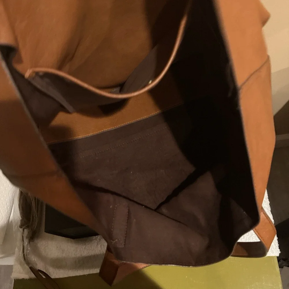 Overbrooke Brown Large Leather Tote Charm Stitching Accent Inner Pocket Tassel
